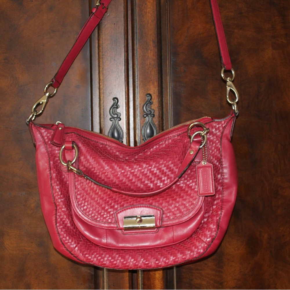 Coach Kristin woven red leather shoulder bag
